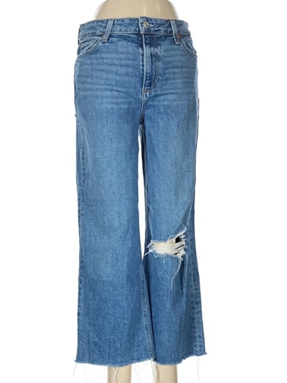 PAIGE Cropped Wide-Leg Distressed Jeans - size 29, 24” inseam